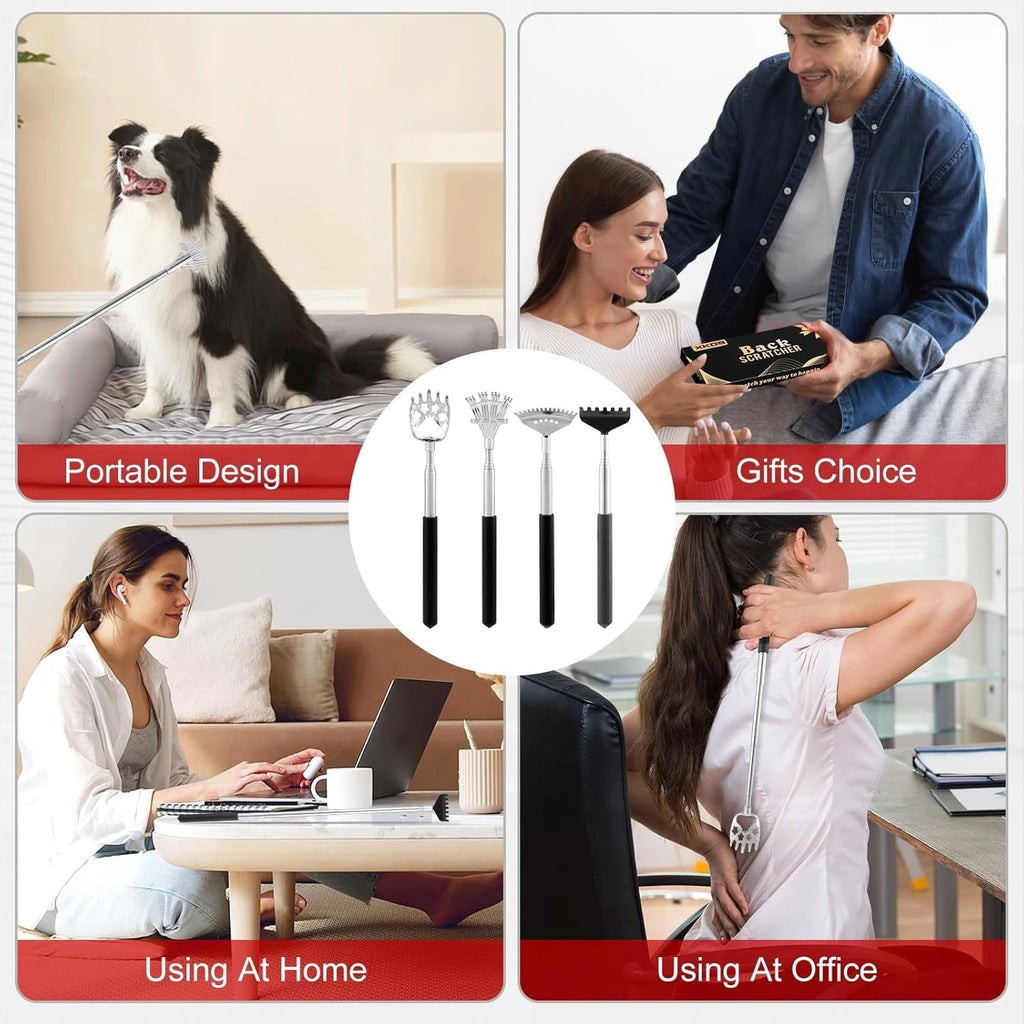 4-Piece Portable Telescoping Back Scratcher Set with Rubber Handles