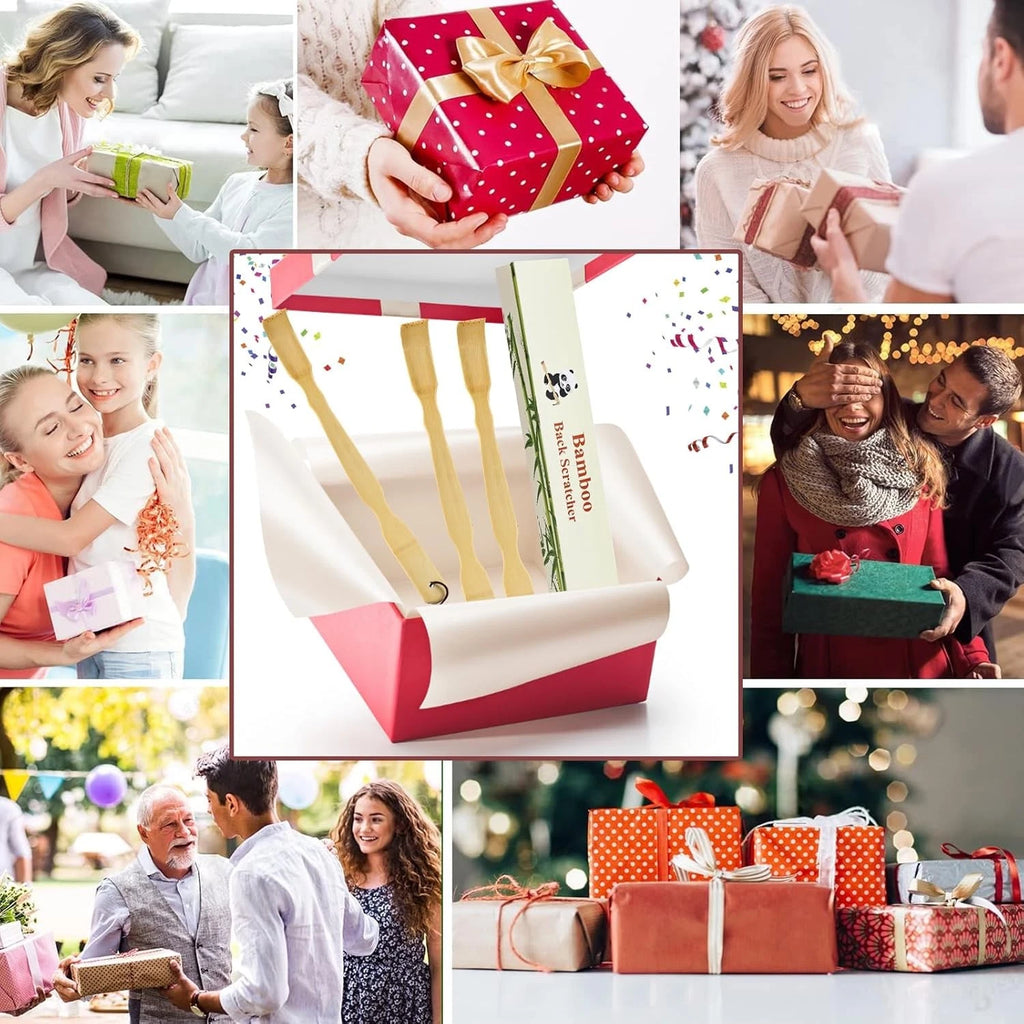 3 Pack Wooden Back Scratcher, 17 Inch Curved Long Handle Bend 3 Pack, Bamboo