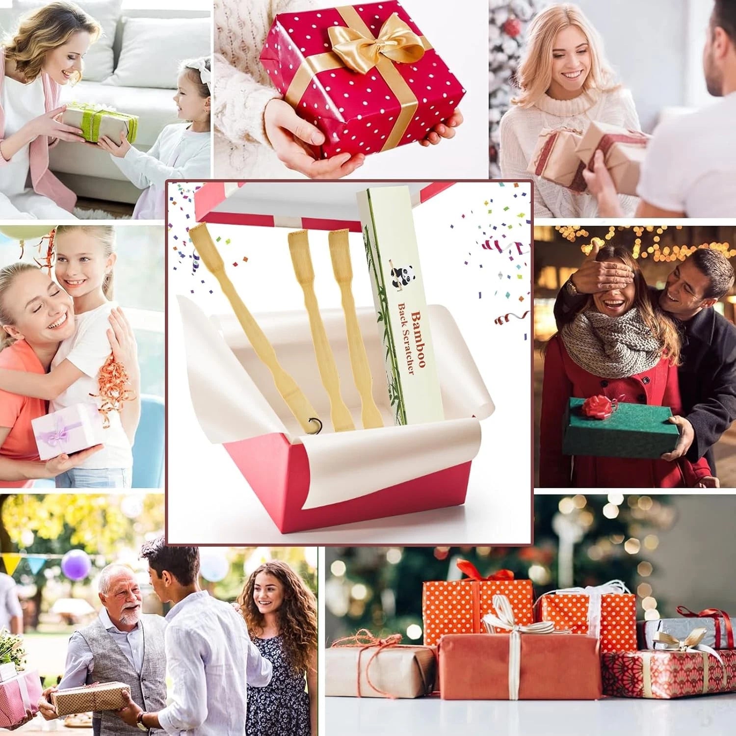 3 Pack Wooden Back Scratcher, 17 Inch Curved Long Handle Bend 3 Pack, Bamboo