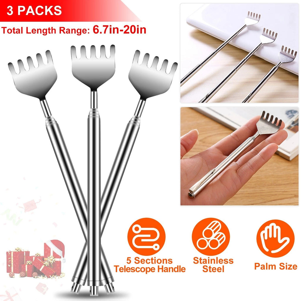 New 20" Telescopic Back Scratcher Stainless Steel Bear Eagle Claw Massager 3pcs