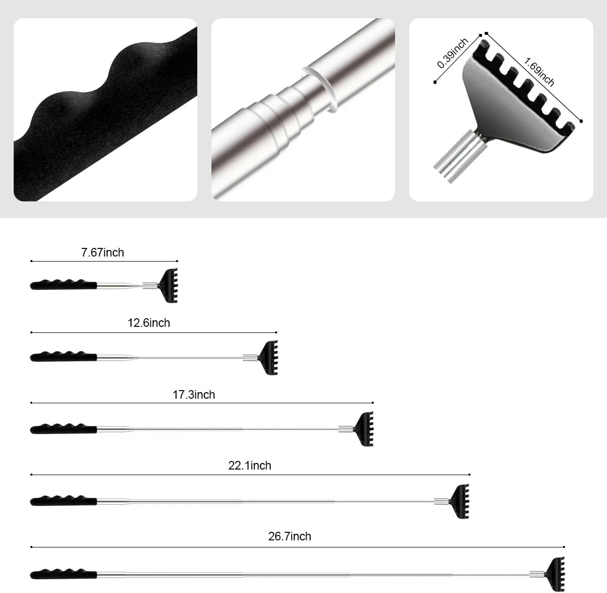 3 Pcs Different Design Telescopic Back Scratchers, Portable Extendable Back Mass