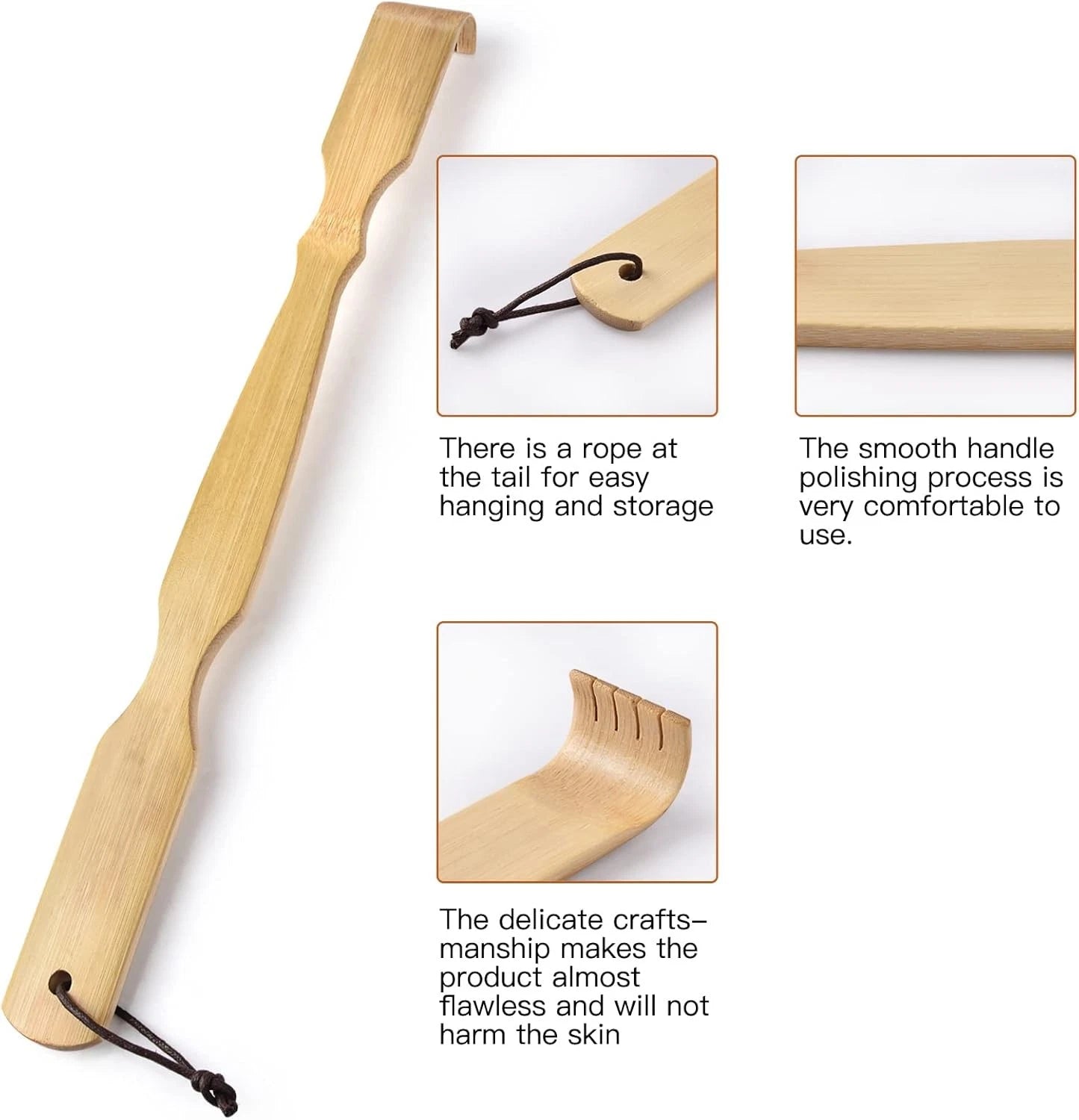 Bamboo Back Scratcher,100% Natural Bamboo Back Scratchers for Itching Relief,Str