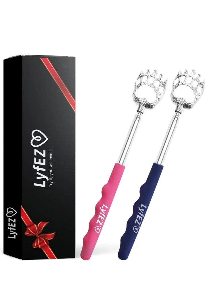 Lyfez Blue & Pink Back Scratchers Pack of 2 Bear Claw Stainless Steel Portable