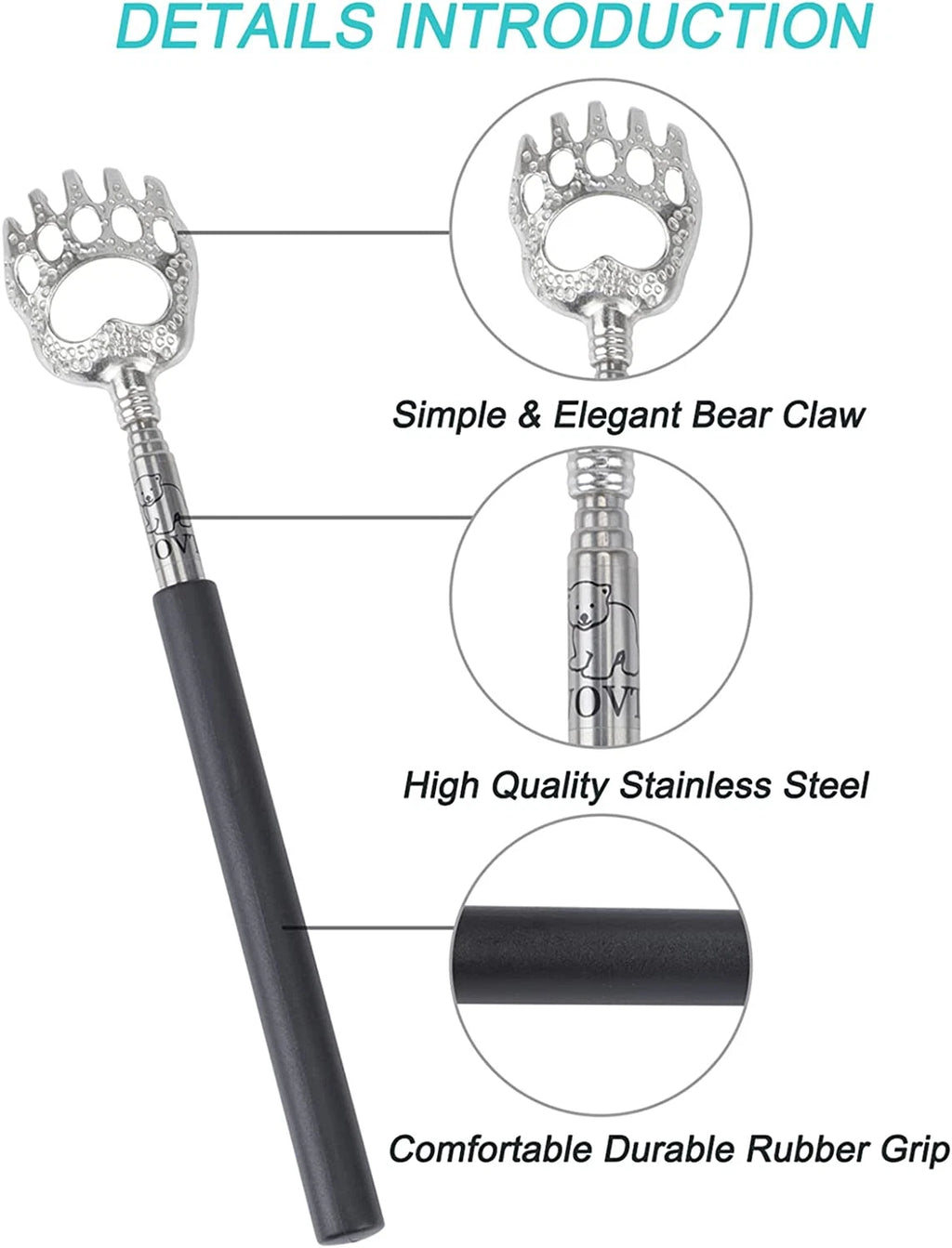 Bear Claw Extendable Back Scratcher for Men Women, Stocking Stuffers for Adults