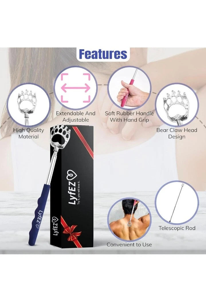 Lyfez Blue & Pink Back Scratchers Pack of 2 Bear Claw Stainless Steel Portable
