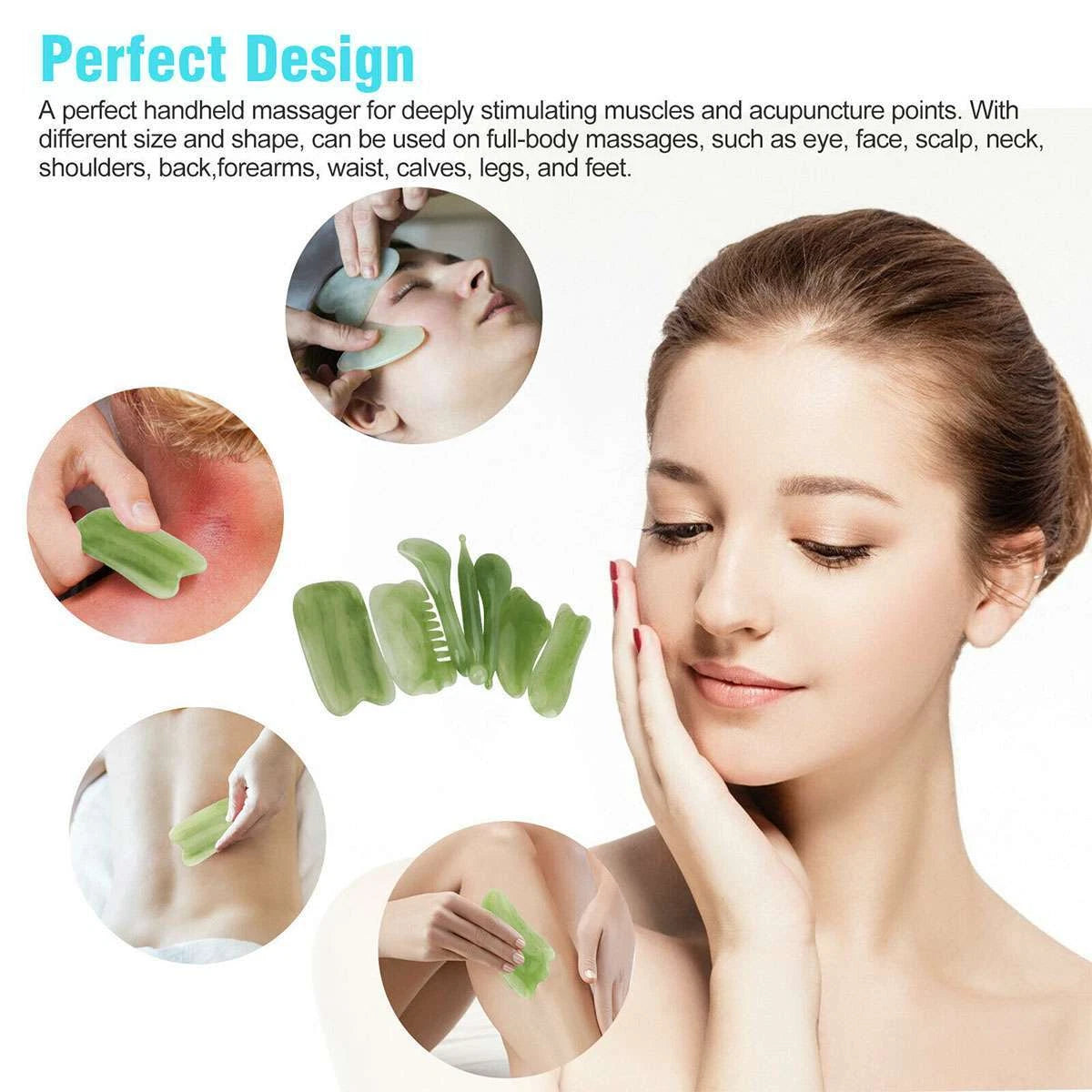 7PCS Jade Gua Sha Board Beauty Facial Roller Set Natural Face Neck Massager Tool