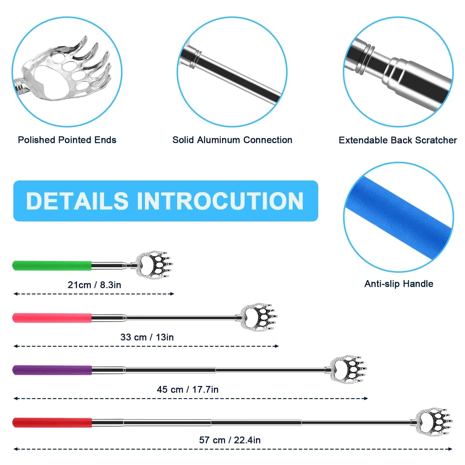 12 Pack Telescoping Back Scratcher Bear Claw Back Scratchers with Rubber Handle
