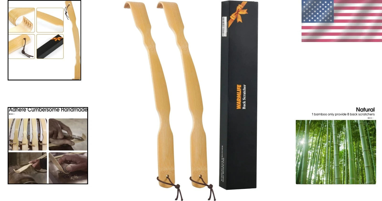 2-Pack Bamboo Back Scratcher Set - 17 Inch Long Handle, Ergonomic & Handmade
