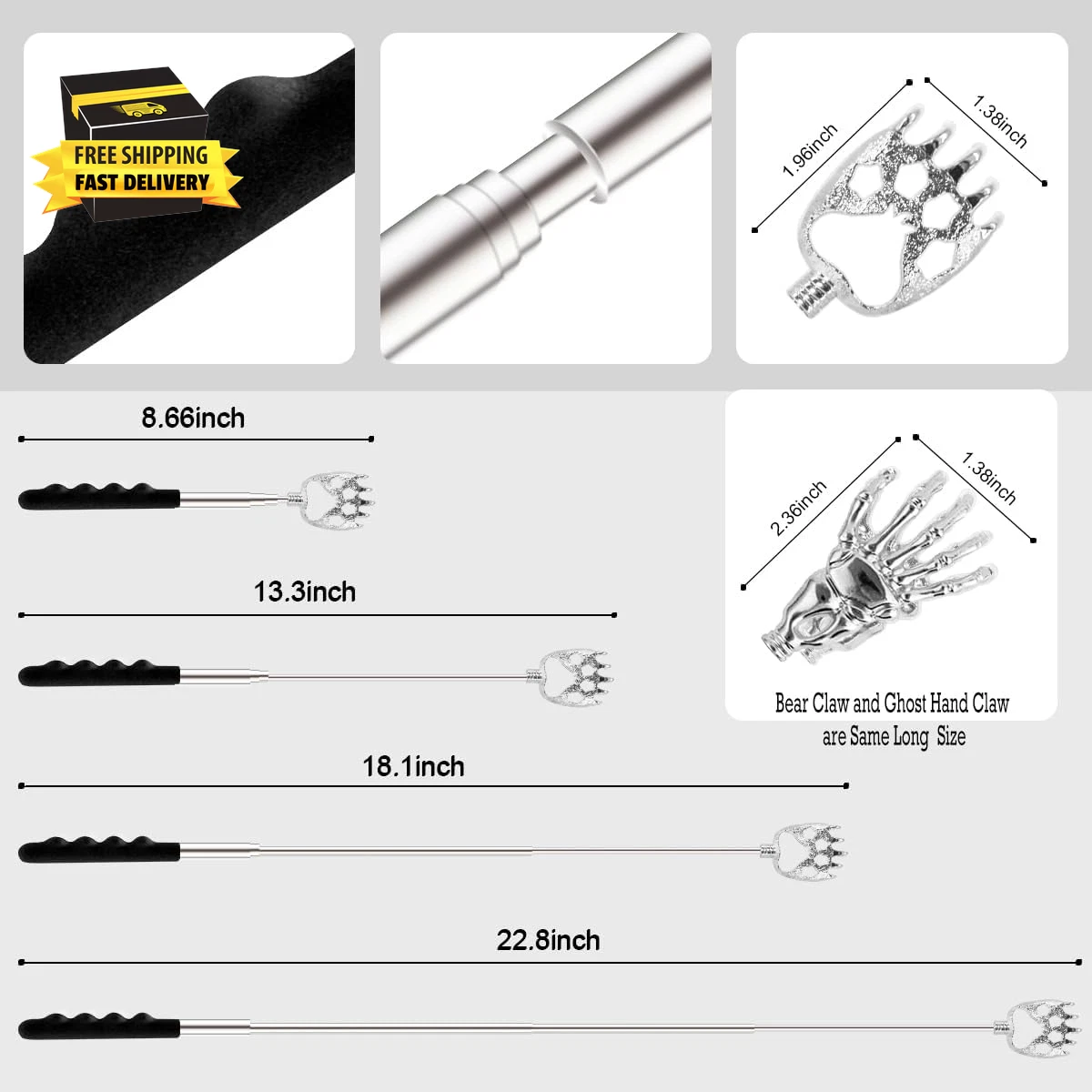 Back Scratcher 3 Pack Different Design Stainless Telescopic Back Scratchers with