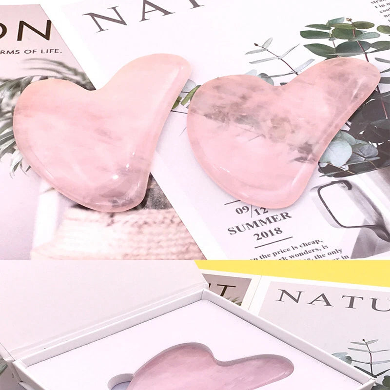 Natural Gua Sha Board Rose Quartz Face Massager Jade Stone Facial Body Scraper