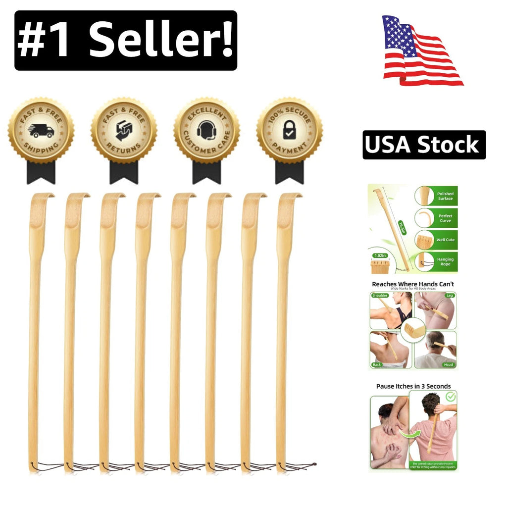 Eco-Friendly 8-Pack Bamboo Back Scratcher Set - Perfect Gift for Father's Day