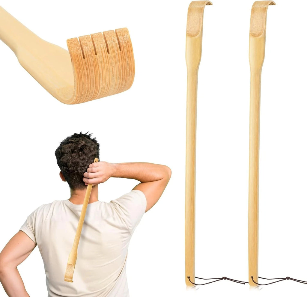 Natural Strong Sturdy Bamboo Wooden Body Massager Scratcher Relieves Itching 2ct