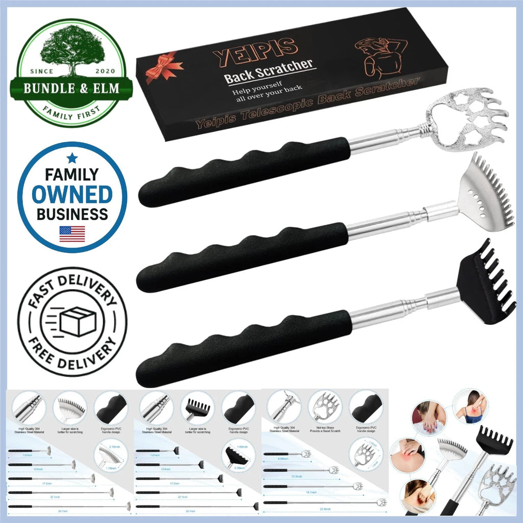 Back Scratcher Set Stainless Steel Portable Extendable Massage Tool for Men W...