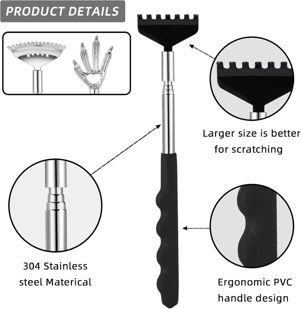 3-Pack Telescoping Back Scratchers – Metal with Rubber Handles for Adults & Kids