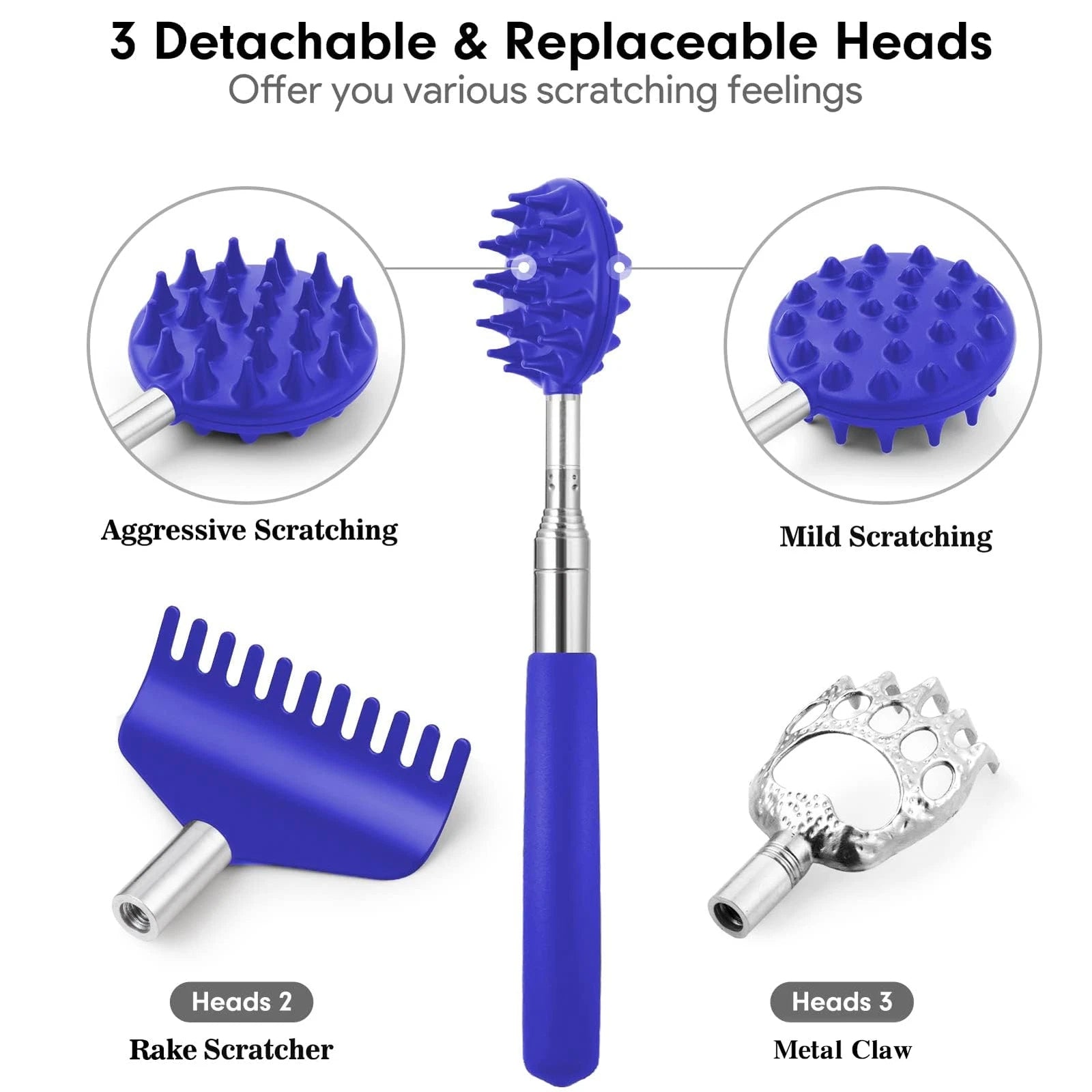 Telescoping Back Scratcher with 3Pcs Detachable Scratching Heads Back Scratch...