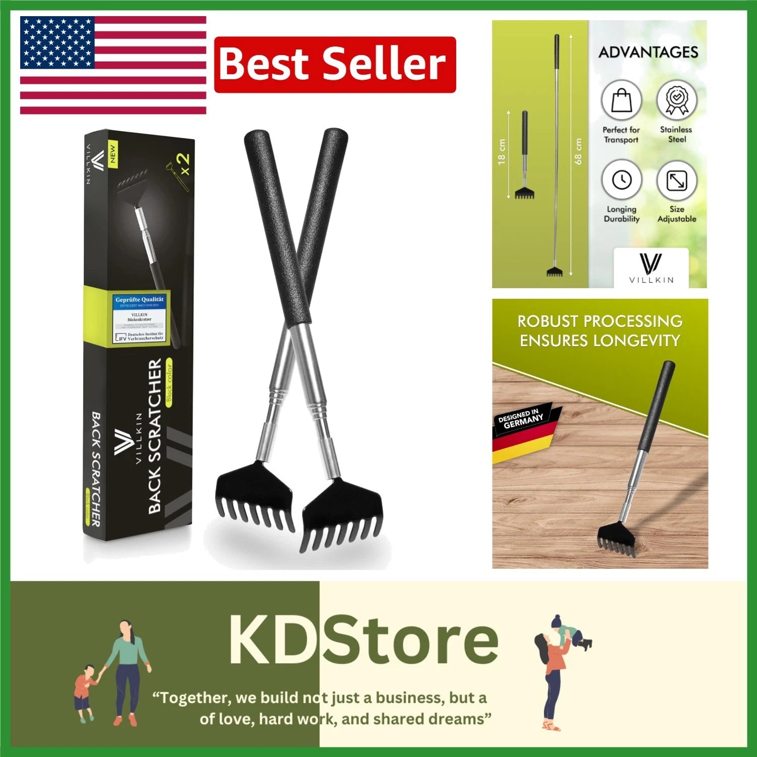 Stainless Steel 2-Pack Telescopic Back Scratcher