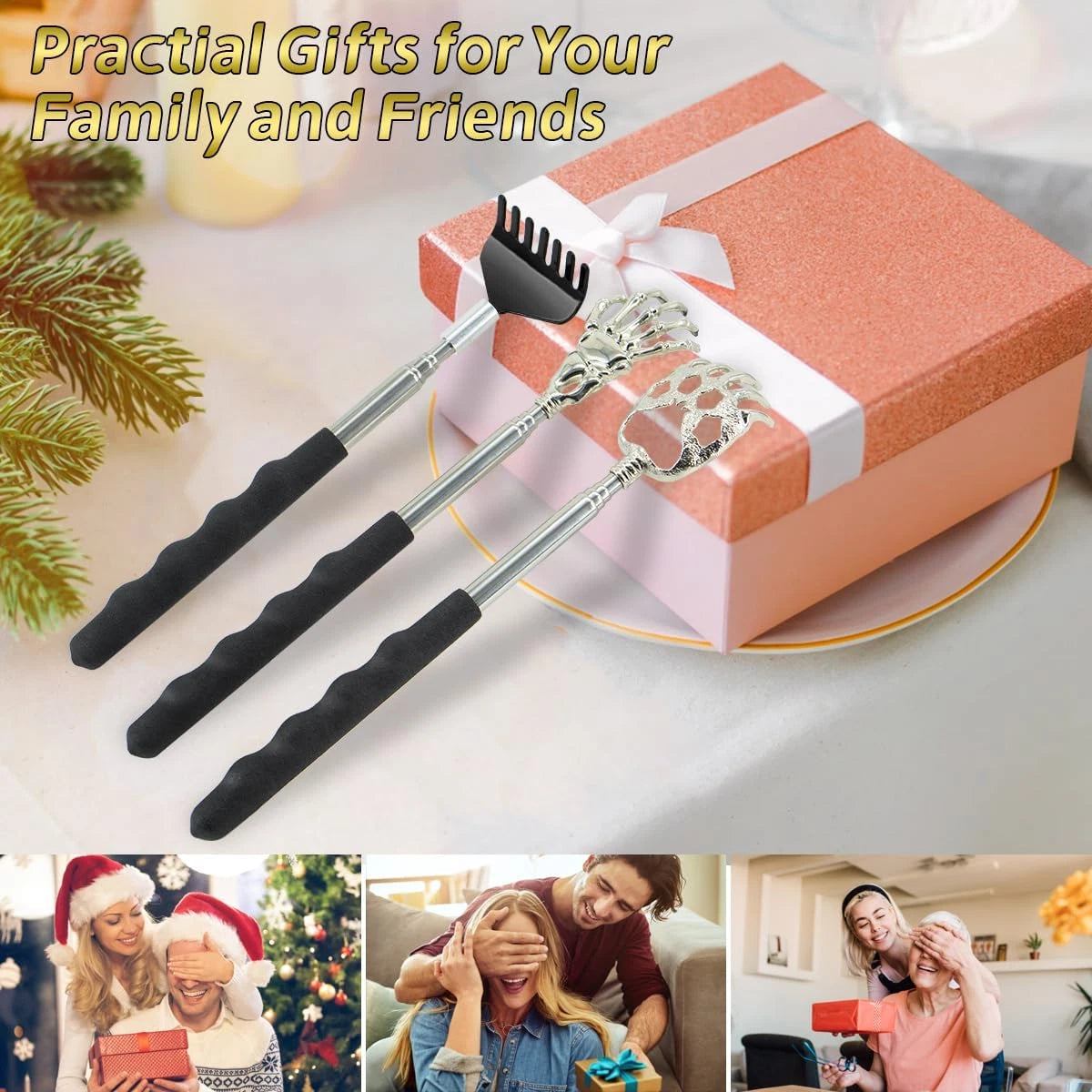 3 Pcs Different Design Telescopic Back Scratchers, Portable Extendable Back Mass