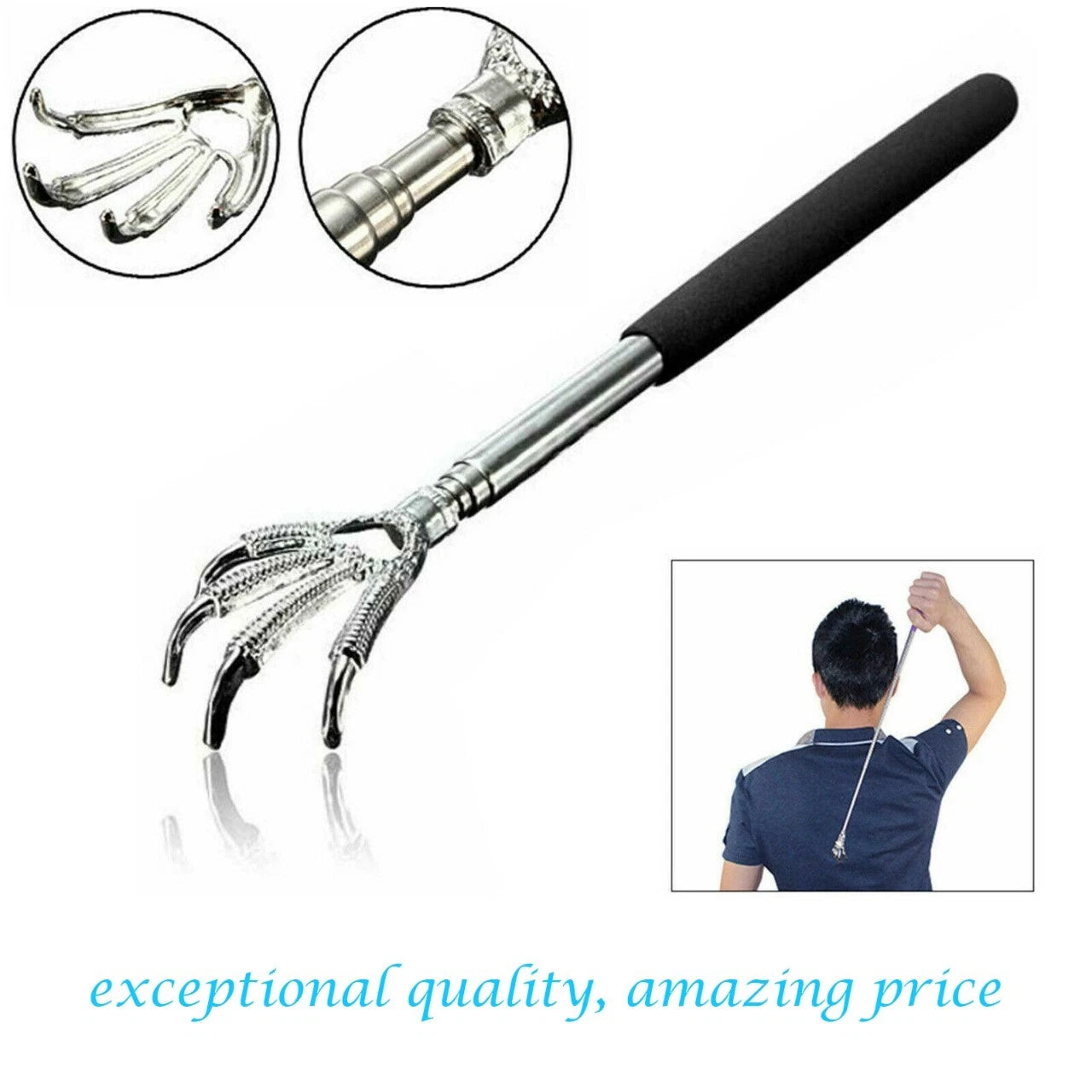 EAGLECLAW METAL BACK SCRATCHER BLACK TELESCOPIC EXTENDABLE MASSAGER UK STOCK