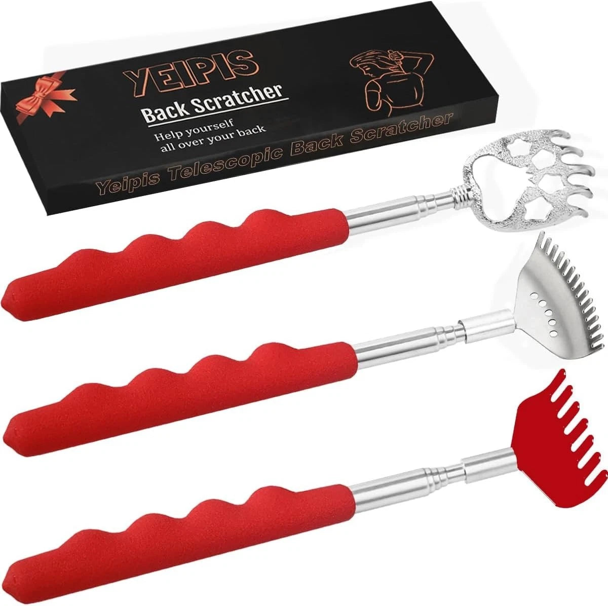3-Pack Telescoping Back Scratchers with Ergonomic Handles - Stress Relief Tool