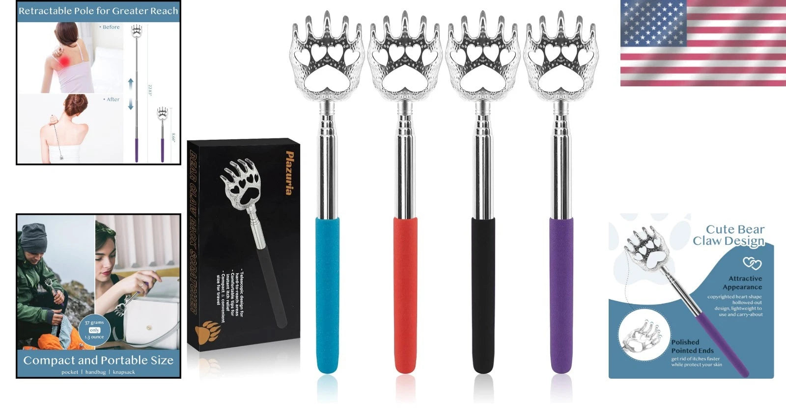 Set of 4 Portable Bear Claw Back Scratchers - Stylish and Multi-Purpose Relief