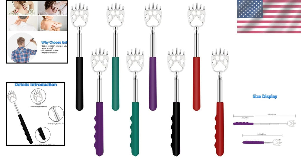 Portable Telescoping Back Scratchers - 8 Pack in Vibrant Colors and Comfort Grip
