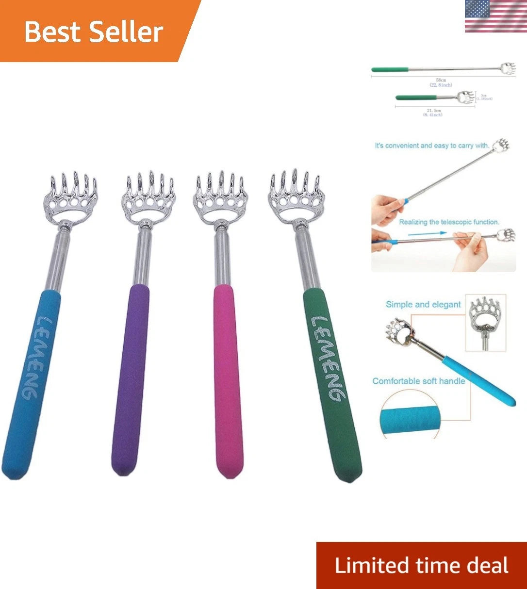 Cerrxian Adjustable Multi-Body Back Scratcher - Massage Tool for Stress Relief