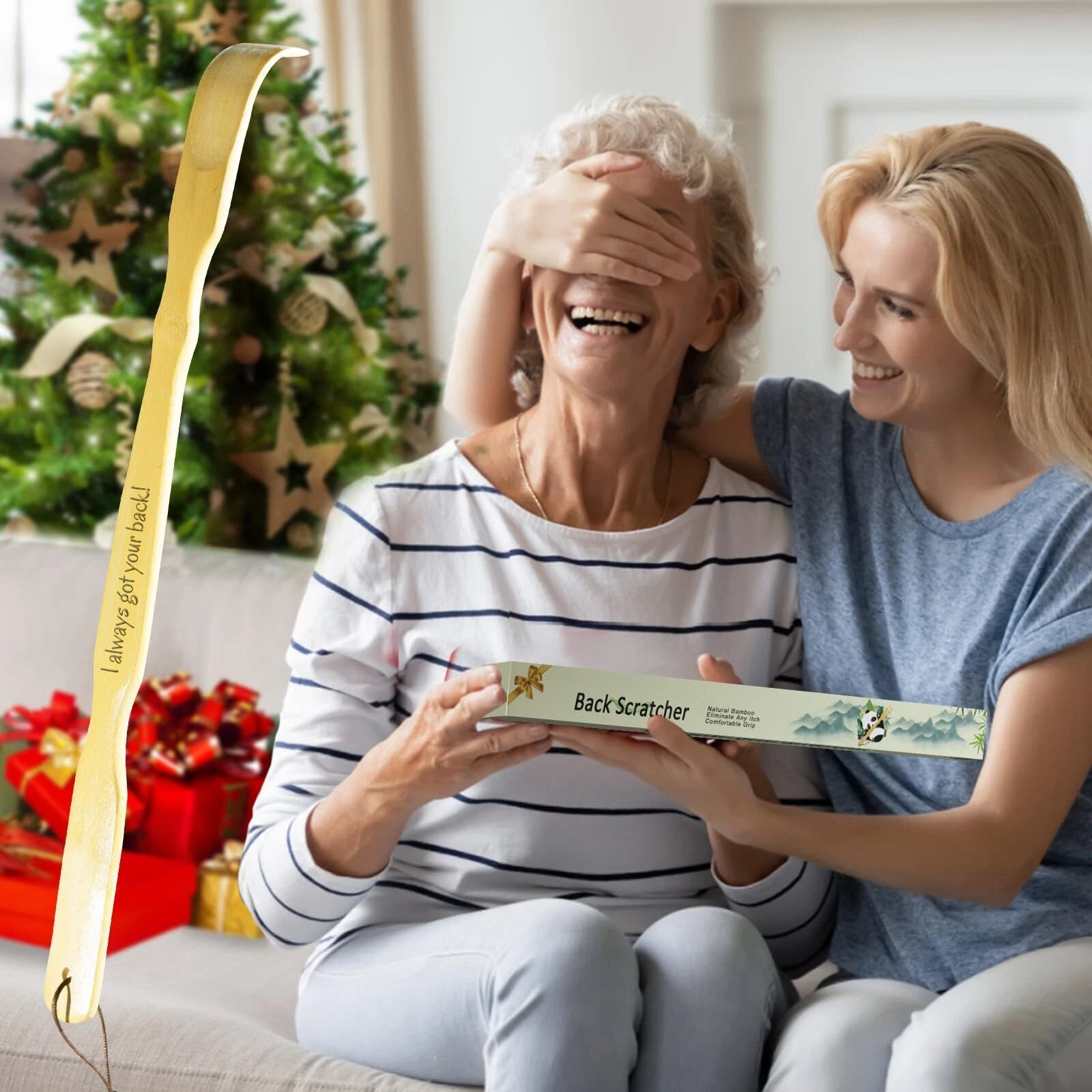 2 Pack Bamboo Back Scratcher Engraved with I Always Got Your Back Long Handle