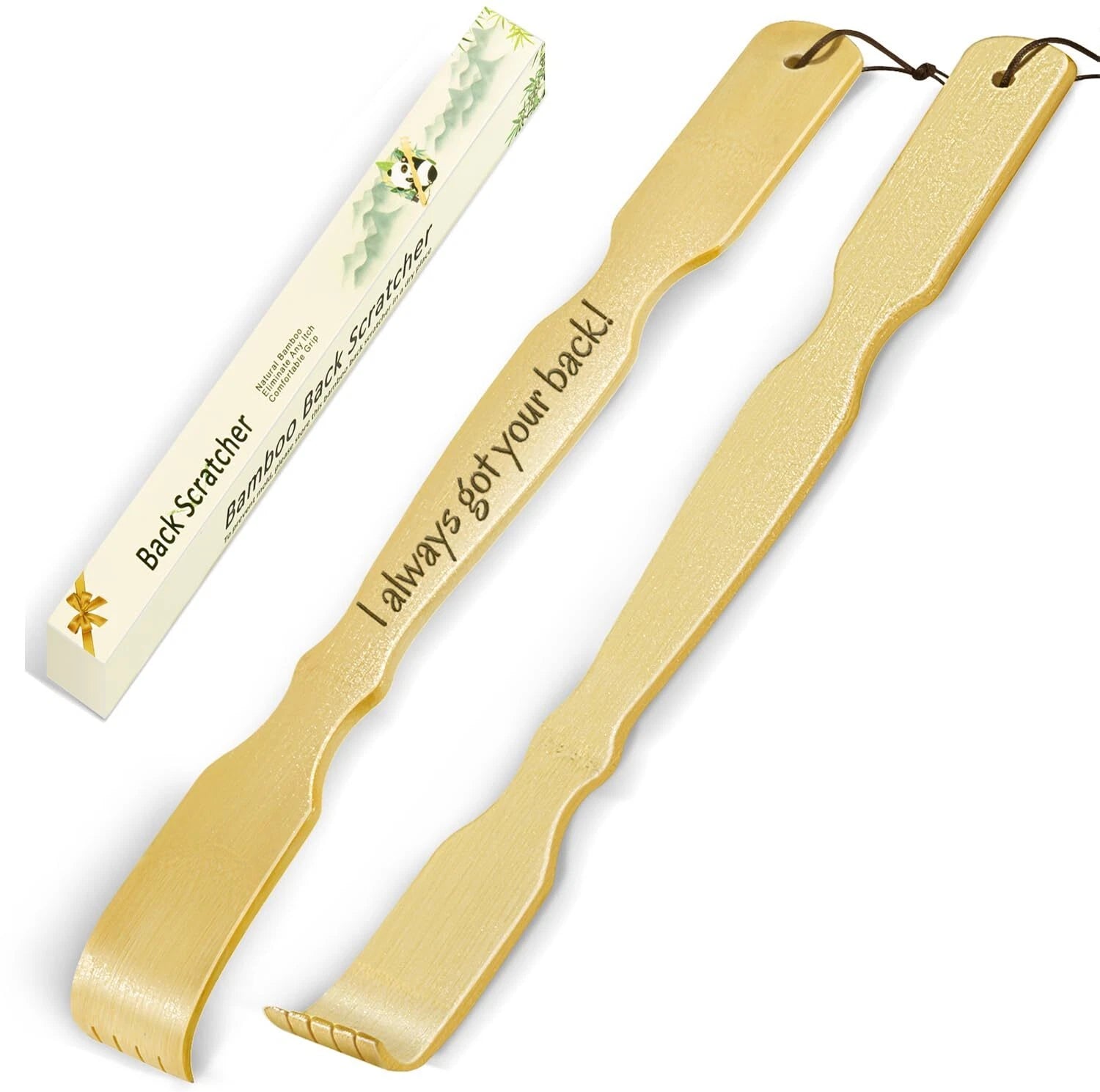 2 Pack Bamboo Back Scratcher Engraved with I Always Got Your Back Long Handle