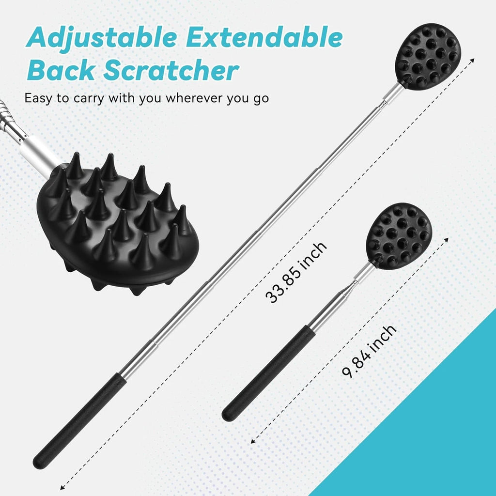 Telescoping Back Scratcher with 3Pcs Detachable Heads, Ink Black