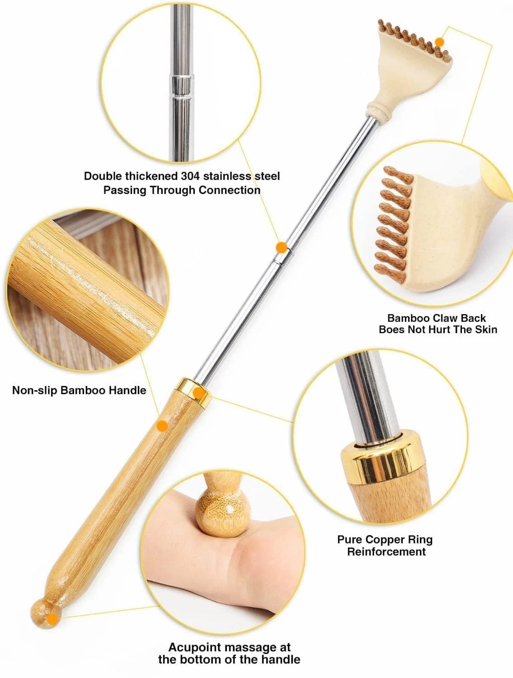 Back Scratcher, Classic Portable Extendable Bamboo Back Scratcher for Men Wom...