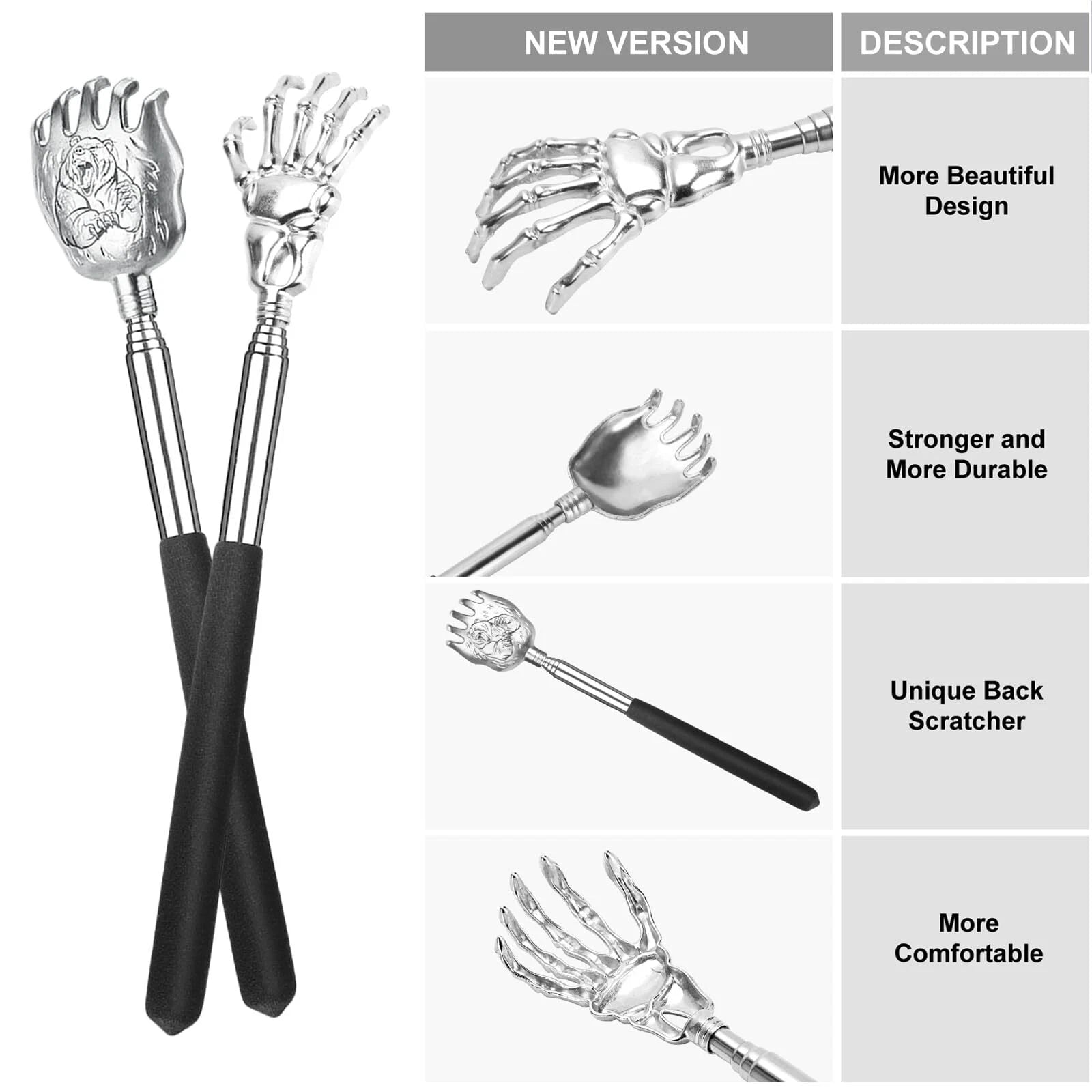 Back Scratcher Gift Set 4 Pack Upgraded Portable Extendable Stainless Steel T...