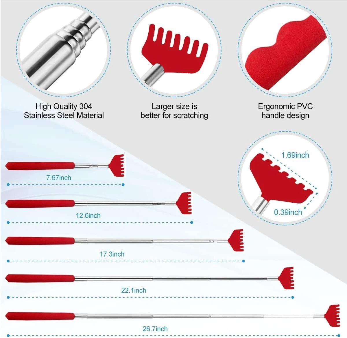 3-Pack Telescoping Back Scratchers with Ergonomic Handles - Stress Relief Tool