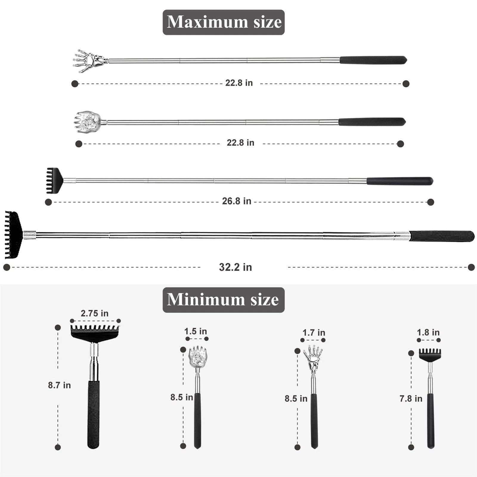 Back Scratcher Gift Set 4 Pack Upgraded Portable Extendable Stainless Steel T...