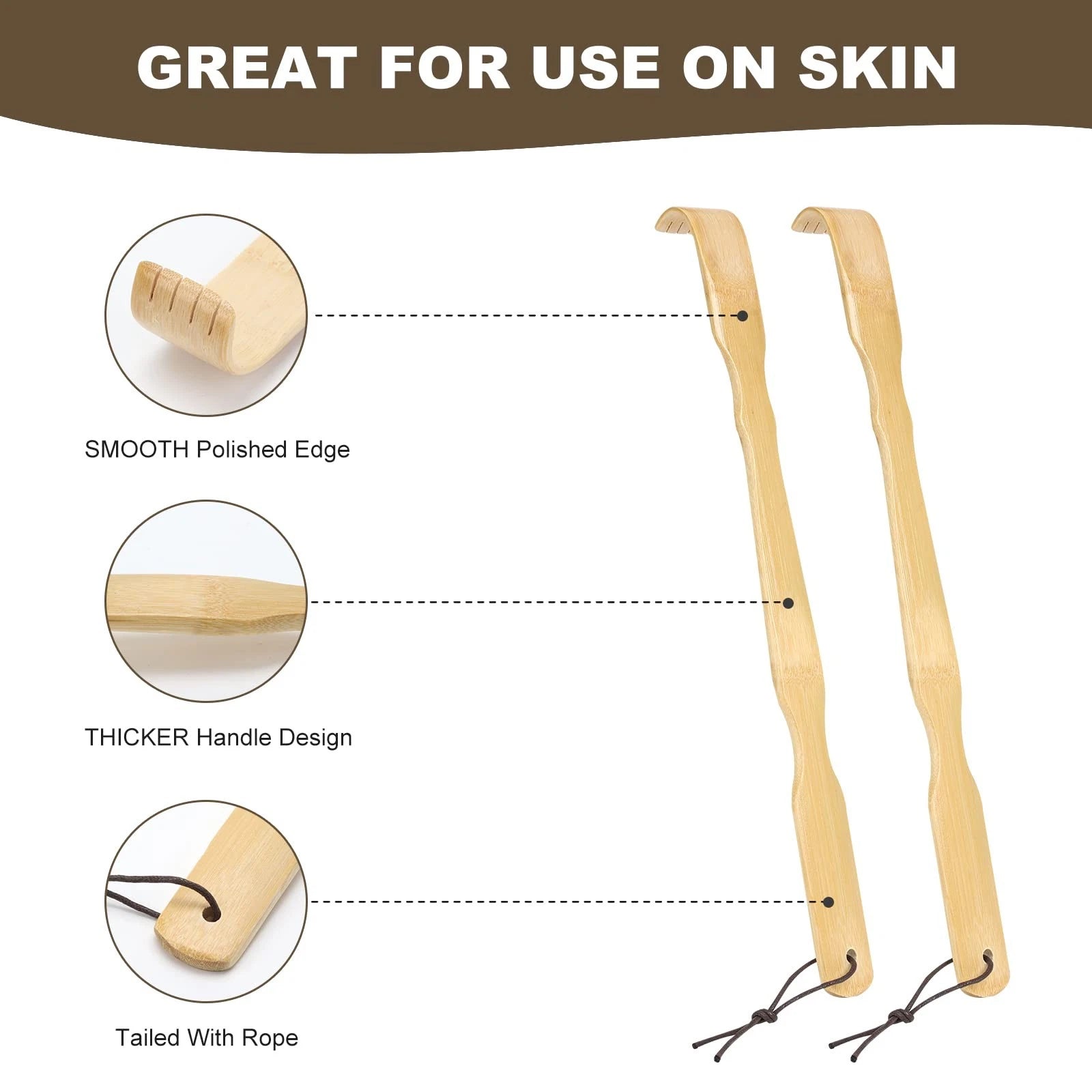 2 Pack Bamboo Back Scratcher 17" Long Handle for Adults with Gift Packaging