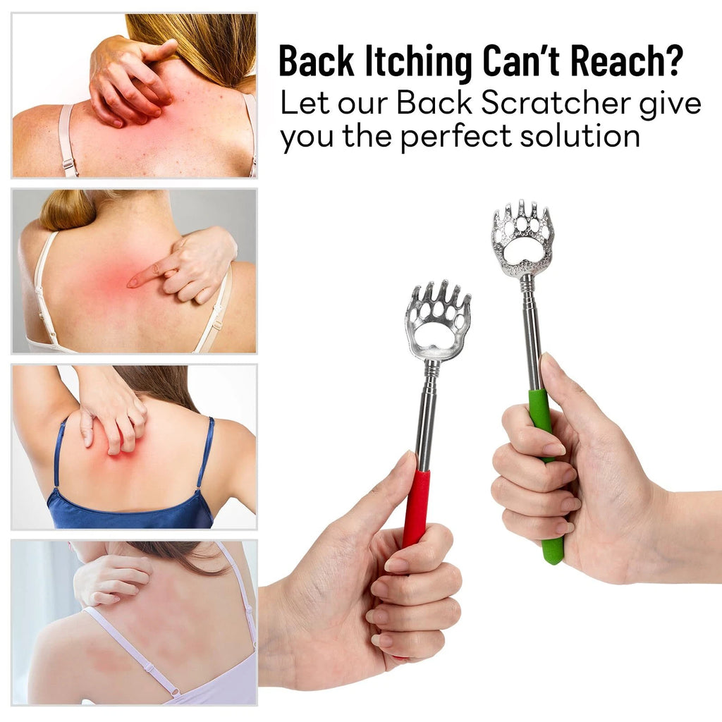 2 Pack Retractable Back Scratchers Bear Claw Extendable Itch Relief Massage Tool