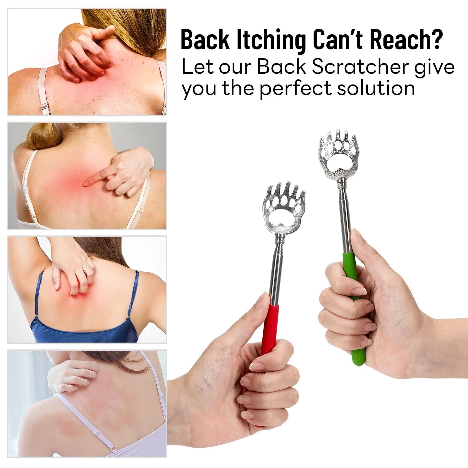 2 Pack Retractable Back Scratchers Bear Claw Extendable Itch Relief Massage Tool