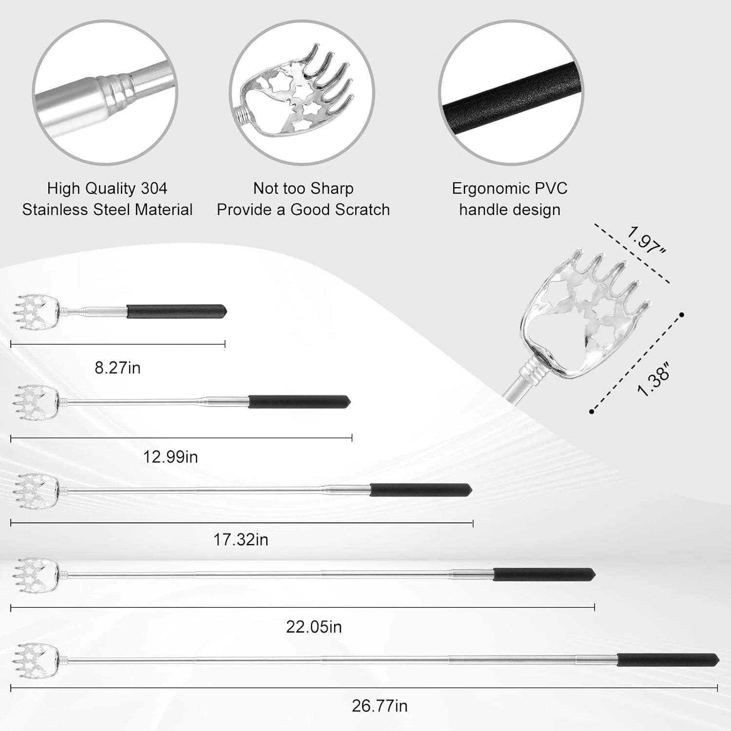 4-Piece Portable Telescoping Back Scratcher Set with Rubber Handles