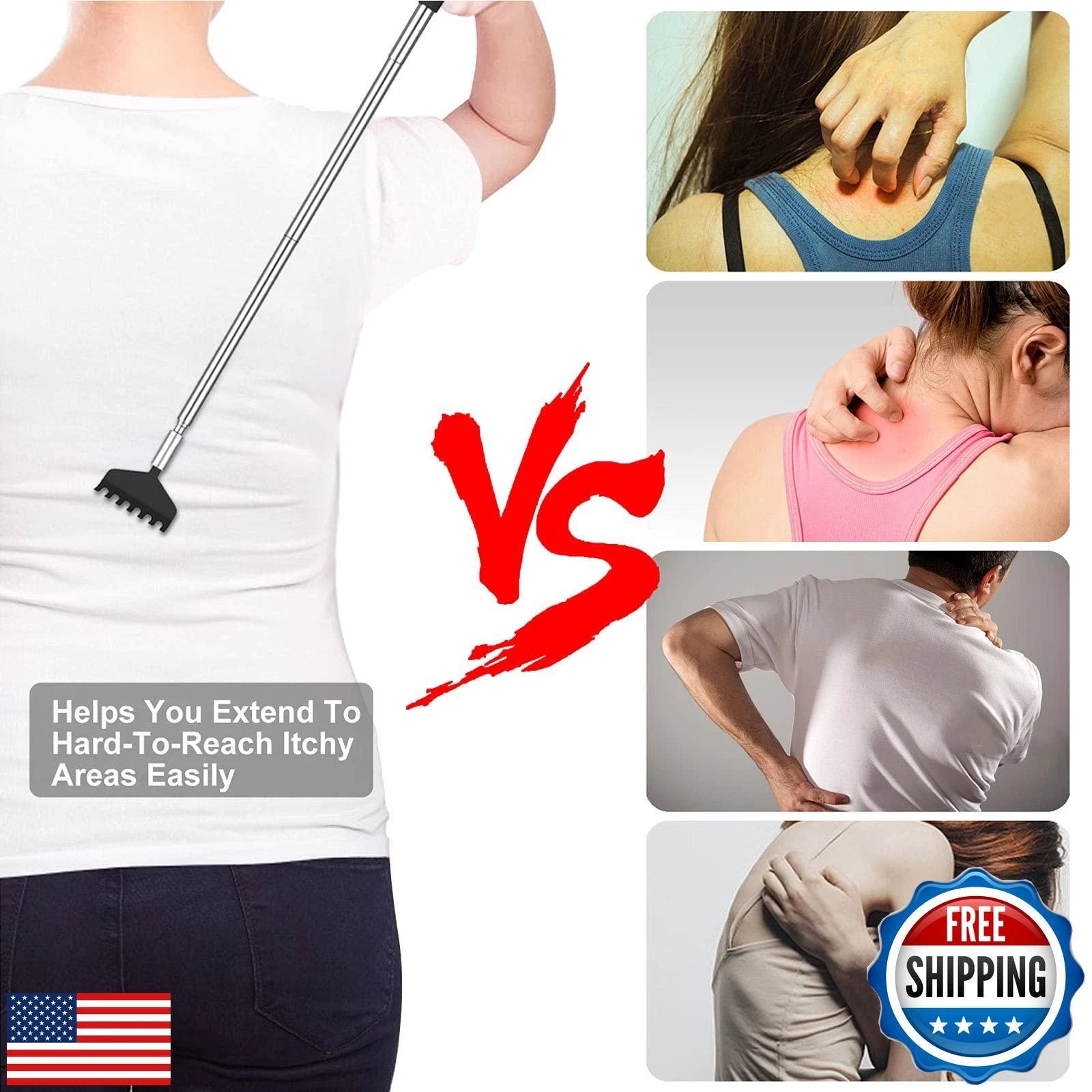 Oversized Back Scratcher Set, 2 Pack Portable Extendable Stainless Steel Tele