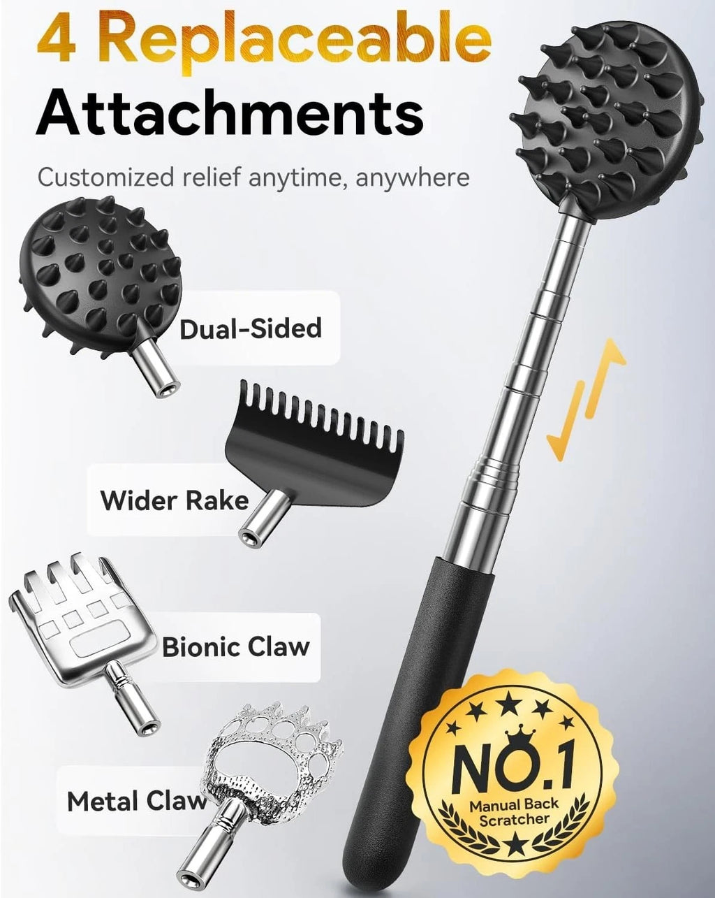 Versatile Telescoping Back Scratcher - 4 Heads for Ultimate Relaxation & Gifting