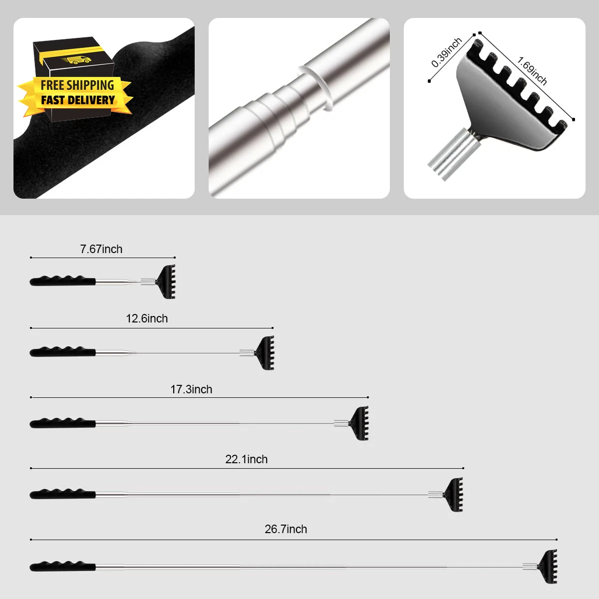 Back Scratcher 3 Pack Different Design Stainless Telescopic Back Scratchers with