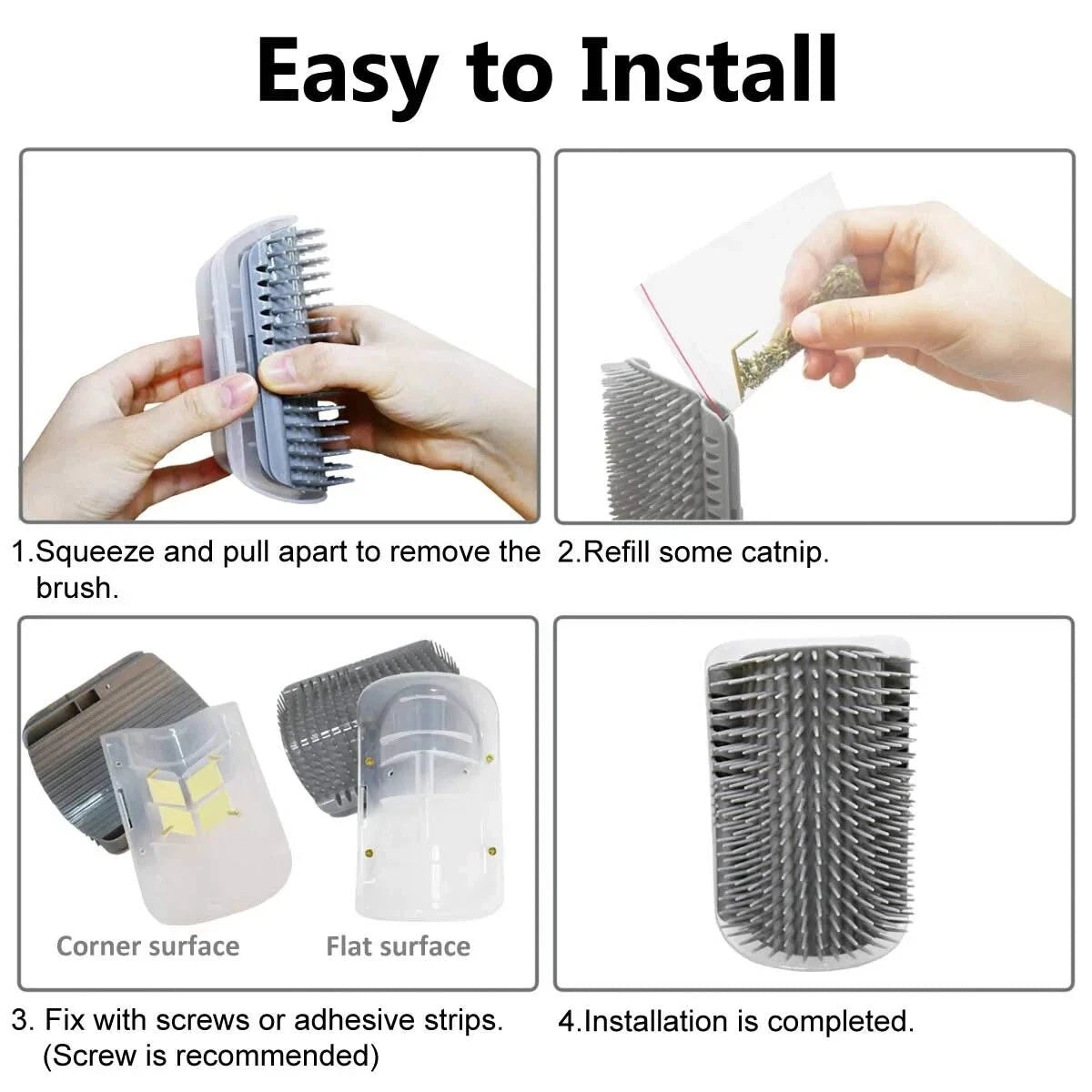 Brand New Blue Cat Self-Groomer Face Scratcher Wall Corner Massage Brush Comb