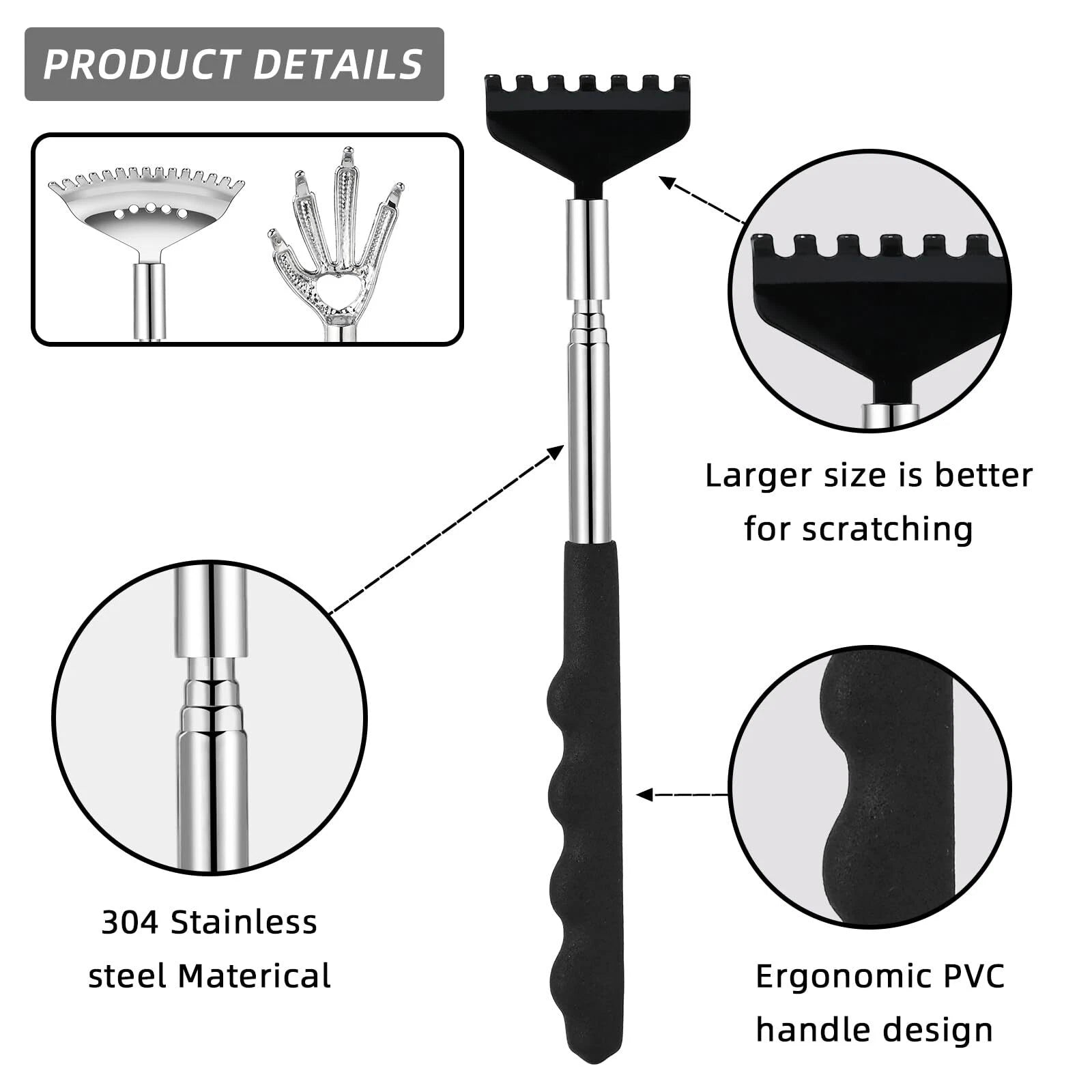 Back Scratcher 3 Pack Different Design Stainless Telescopic Back Scratchers