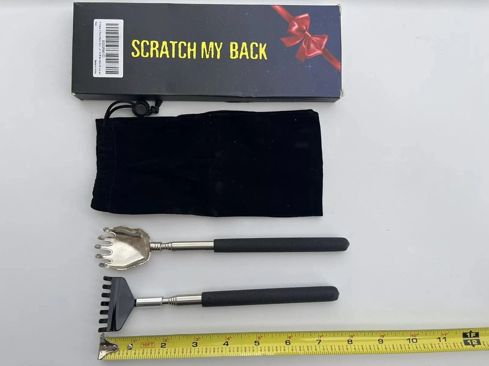 Unique 2 Pack Back Scratcher with Gift Bag - Premium Portable Metal Telescoping