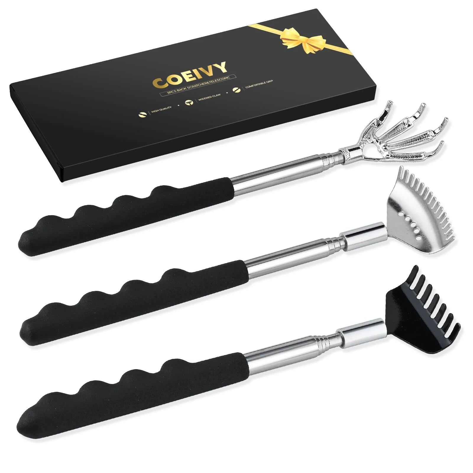 Back Scratcher 3 Pack Different Design Stainless Telescopic Back Scratchers