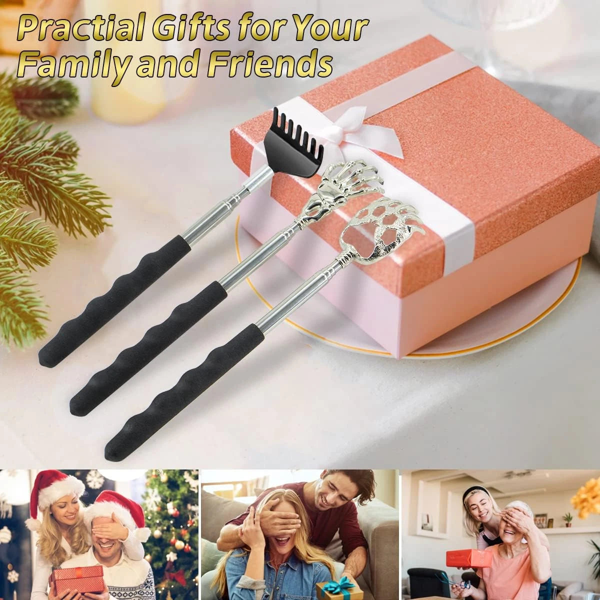 3 Pcs Different Design Telescopic Back Scratchers, Portable Extendable Back Mass