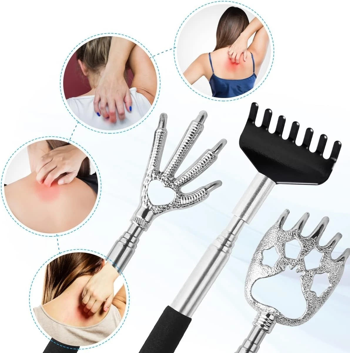 3 Pack Back Scratcher Metal Portable Telescoping with Rubber Handles