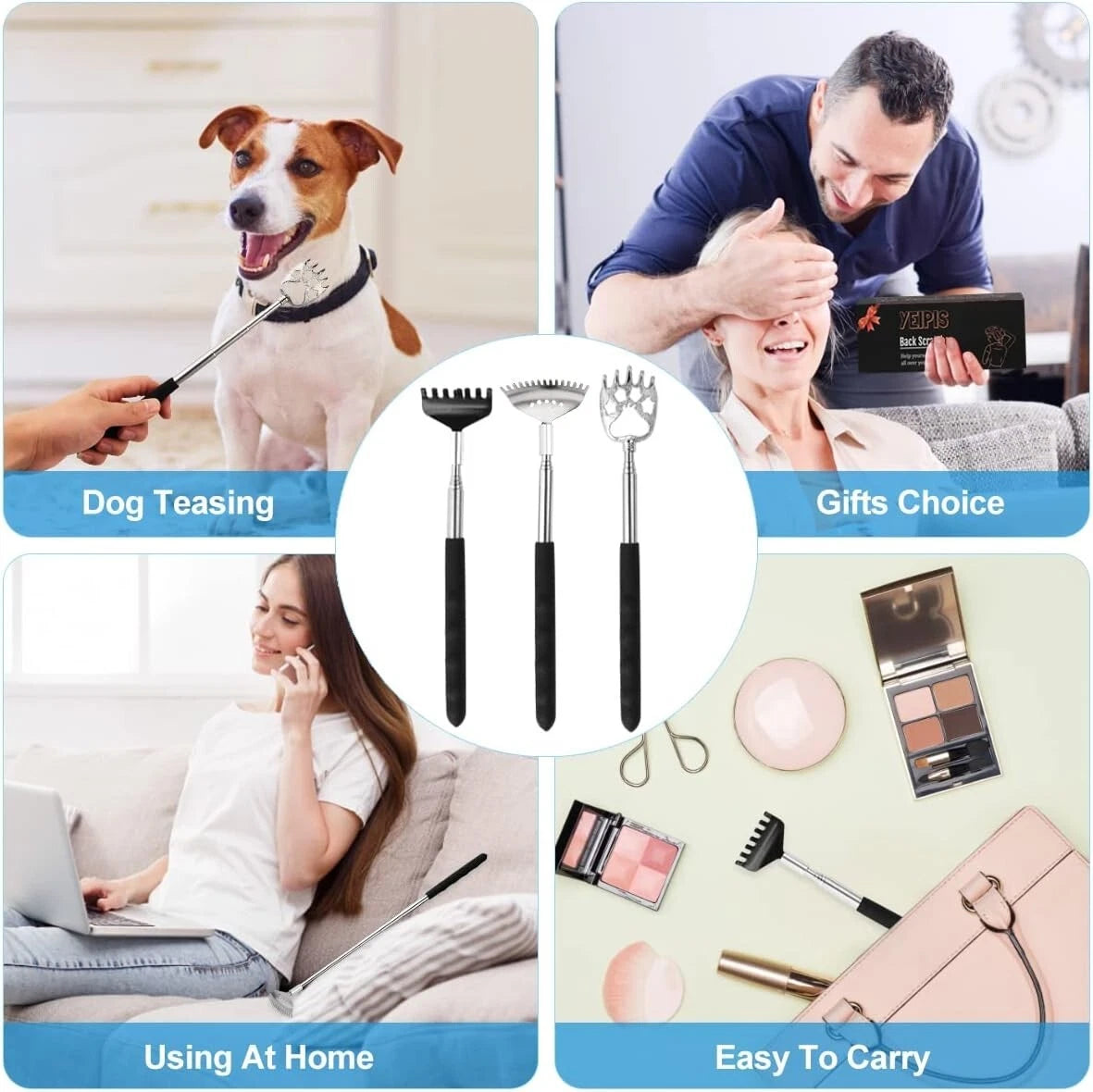 Back Scratcher Set Stainless Steel Portable Extendable Massage Tool for Men W...