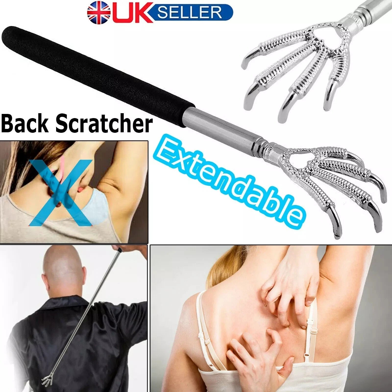 BACK SCRATCHER EXTENDABLE CLAW METAL RAKE TELESCOPIC MASSAGER PORTABLE ITCH
