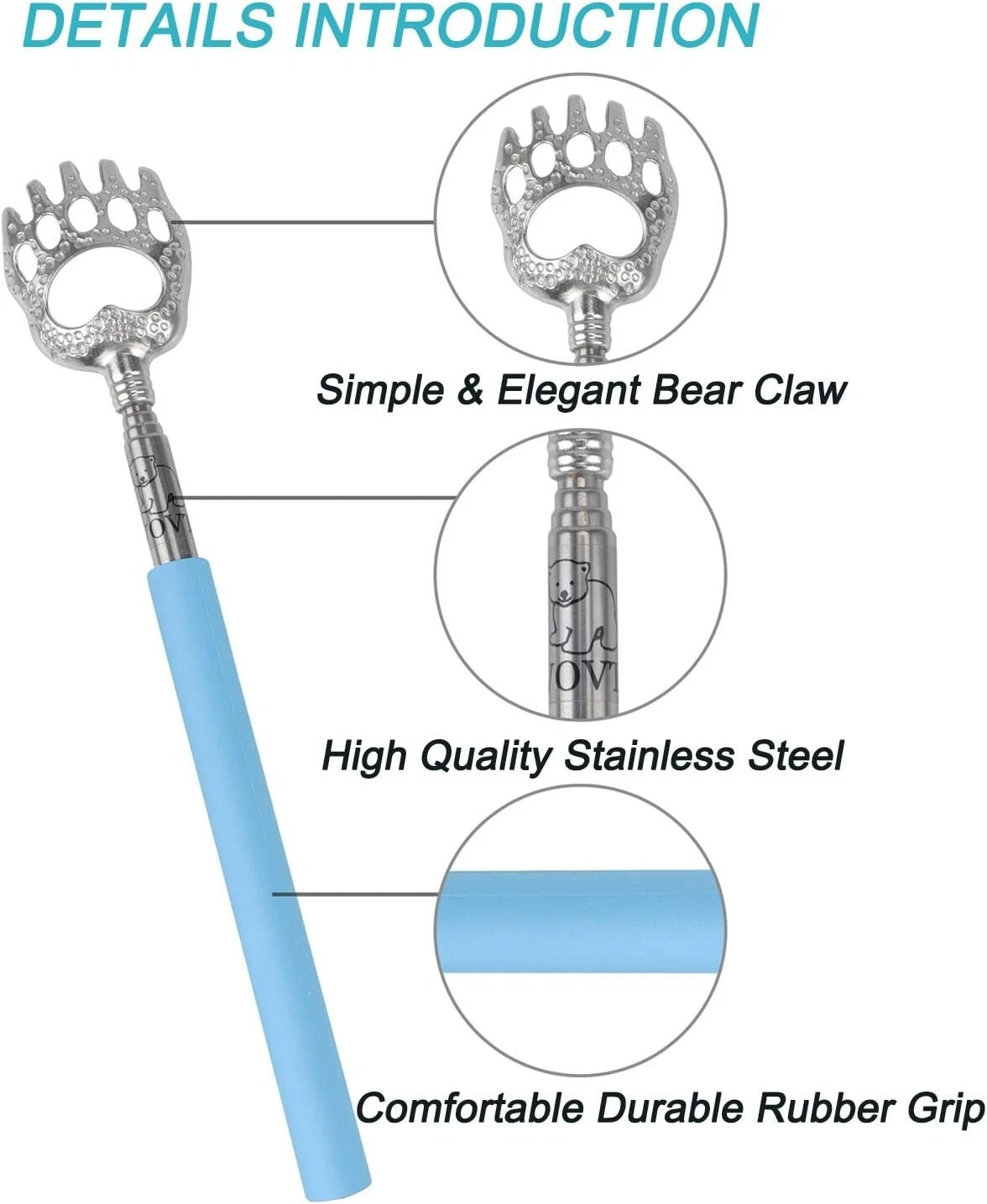 Blue Portable Bear Claw Back Scratcher - Handy Pain Relief & Stress Reliever
