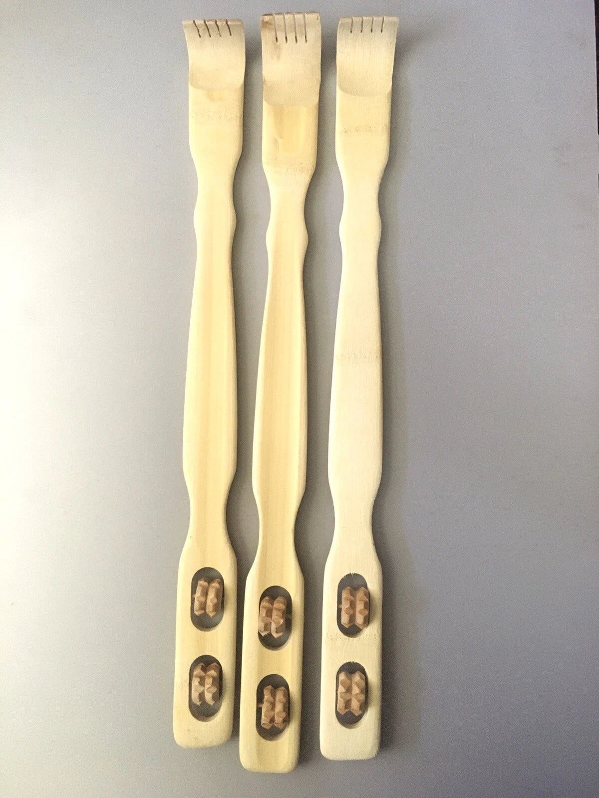 3Pcs Bamboo Wooden Itch Therapeutic Relaxer Back Scratcher w/ Massage Rollers US